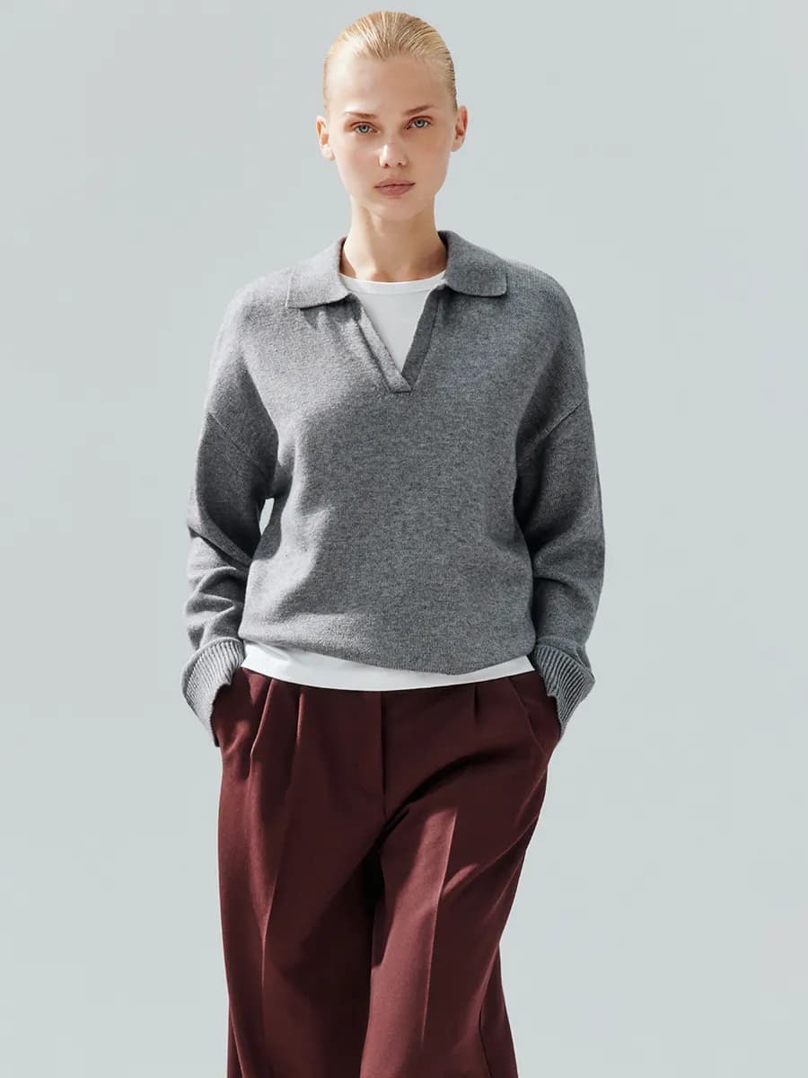 Джемпер поло оверсайз вязаный с длинным рукавом