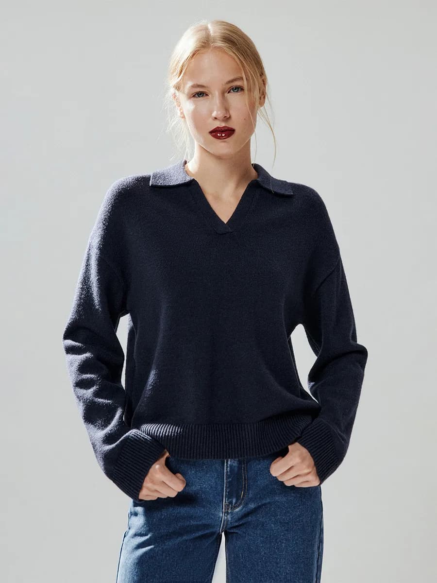 Джемпер поло оверсайз вязаный с длинным рукавом