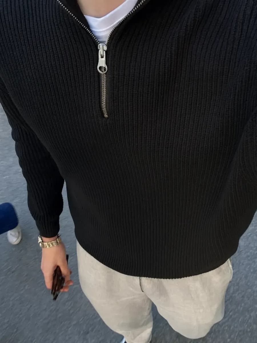 Свитер на молнии с воротником теплый шерстяной