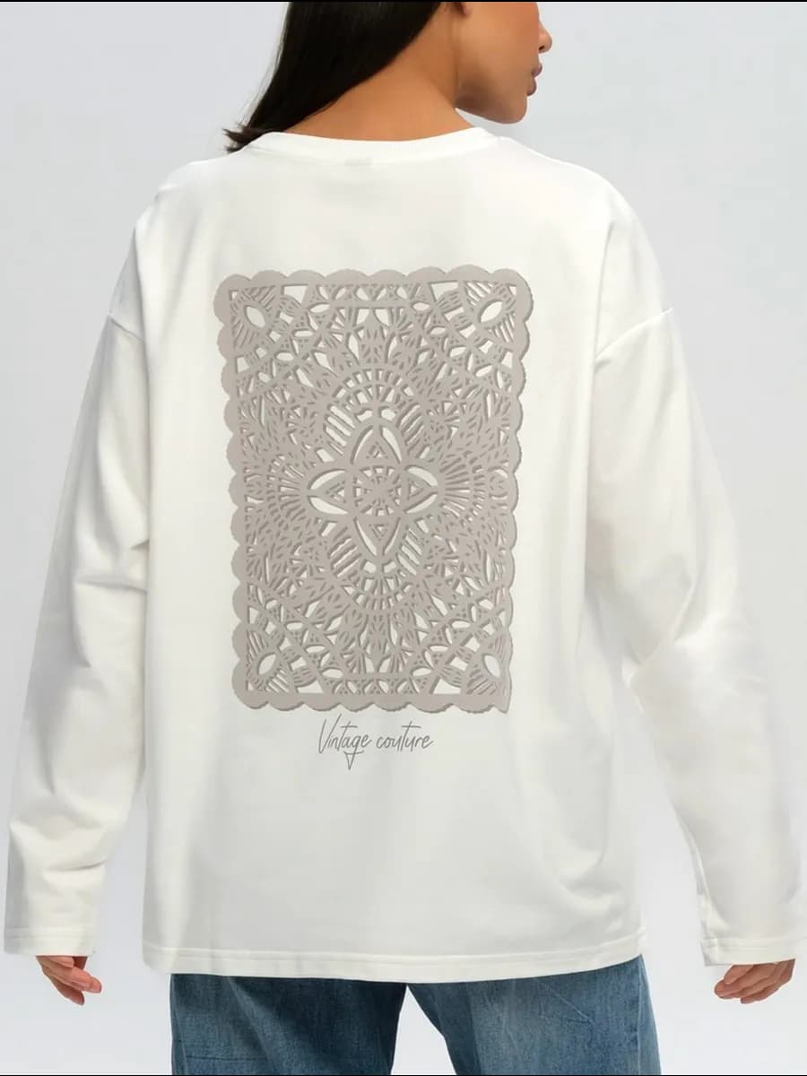 Лонгслив винтаж молочный с принтом Салфетка