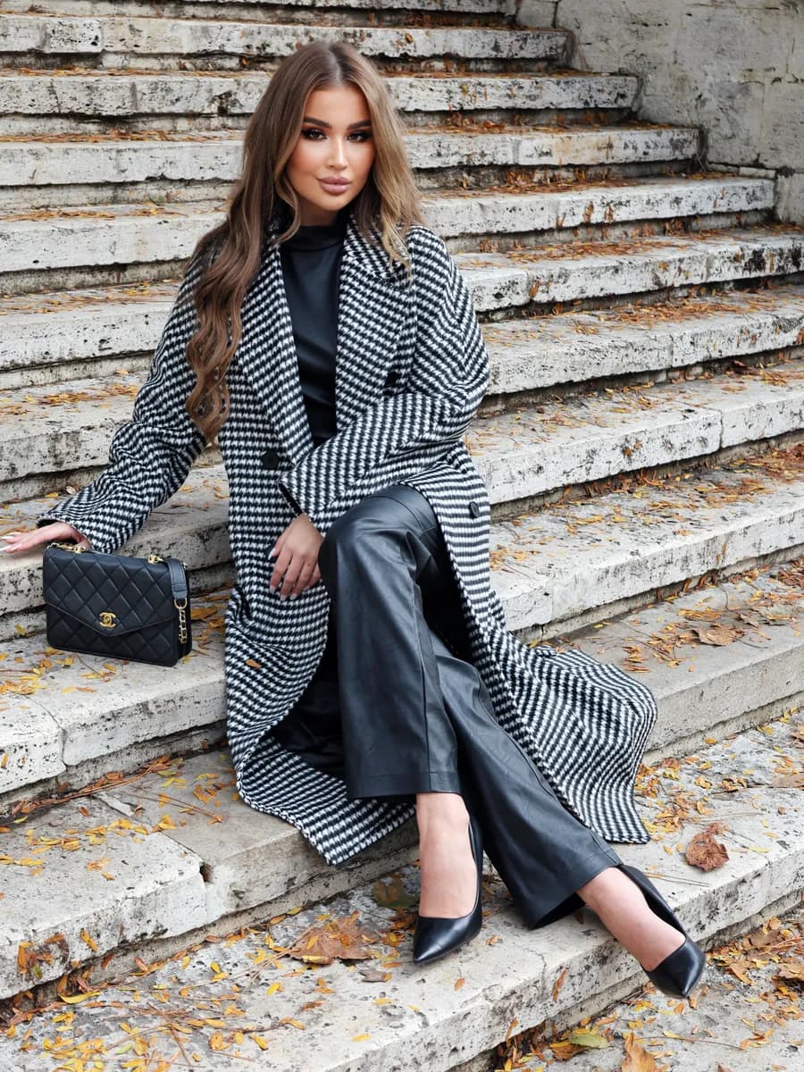 Пальто длинное демисезонное гусиная лапка