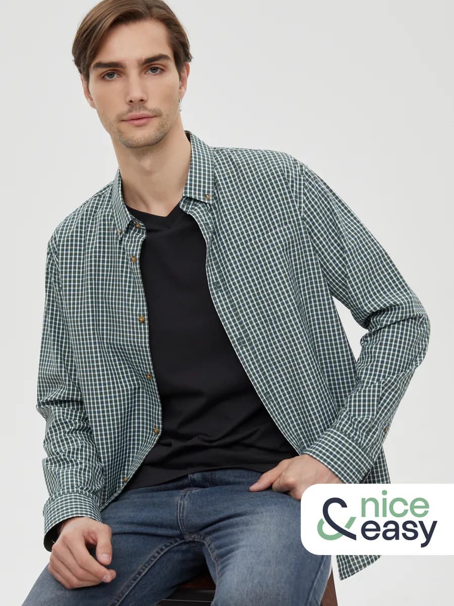Мужская рубашка прямого фасона в клетку