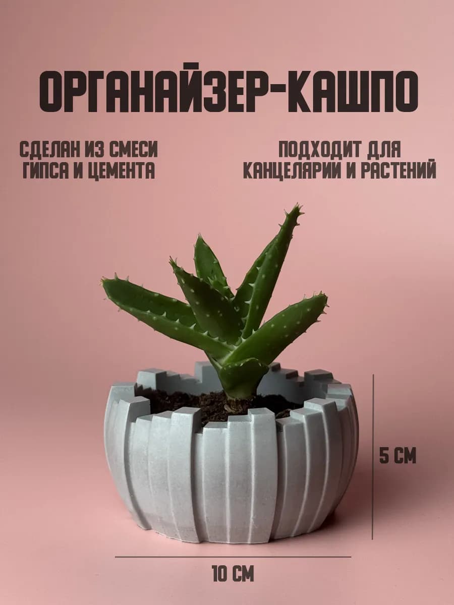 Кашпо Органайзер бетон для цветов и суккулентов 100х100х50мм