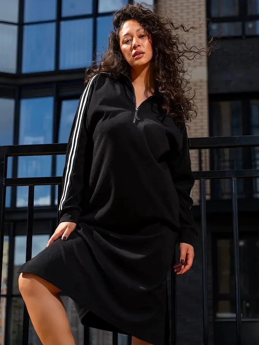 Платье спортивное теплое в рубчик большие размеры