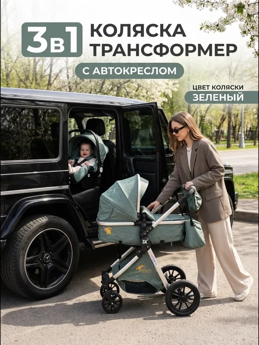 Коляска для новорожденных 3в1 прогулочная