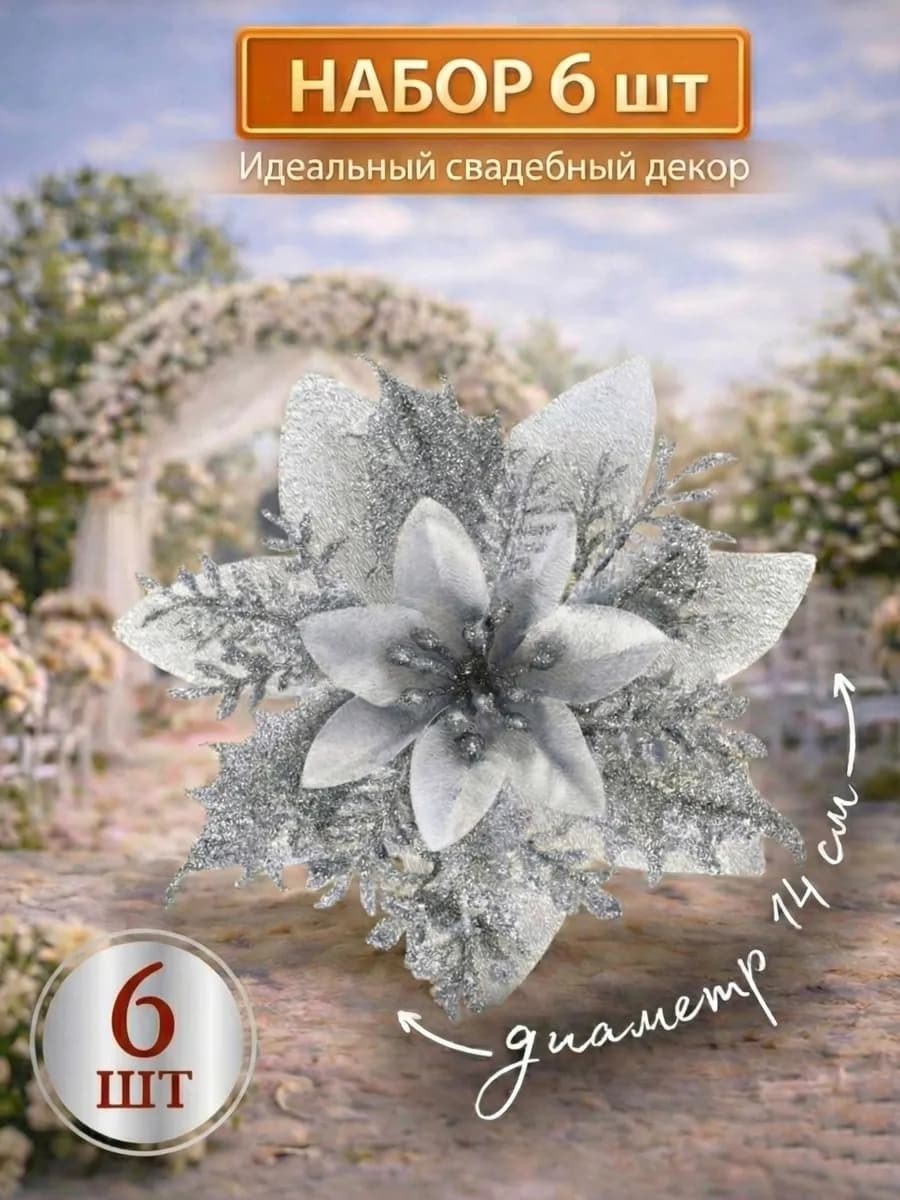 Елочные игрушки серебряные цветы