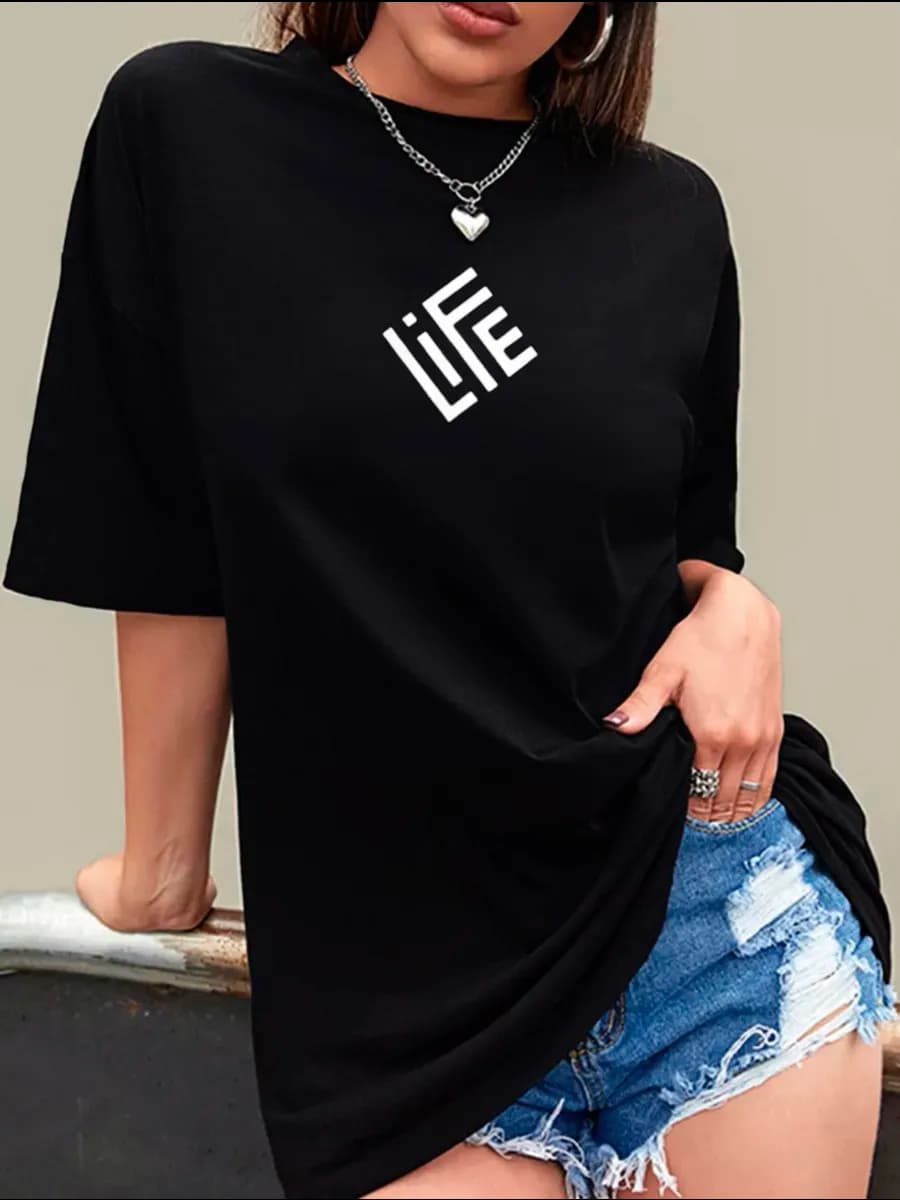 Футболка оверсайз с принтом LIFE