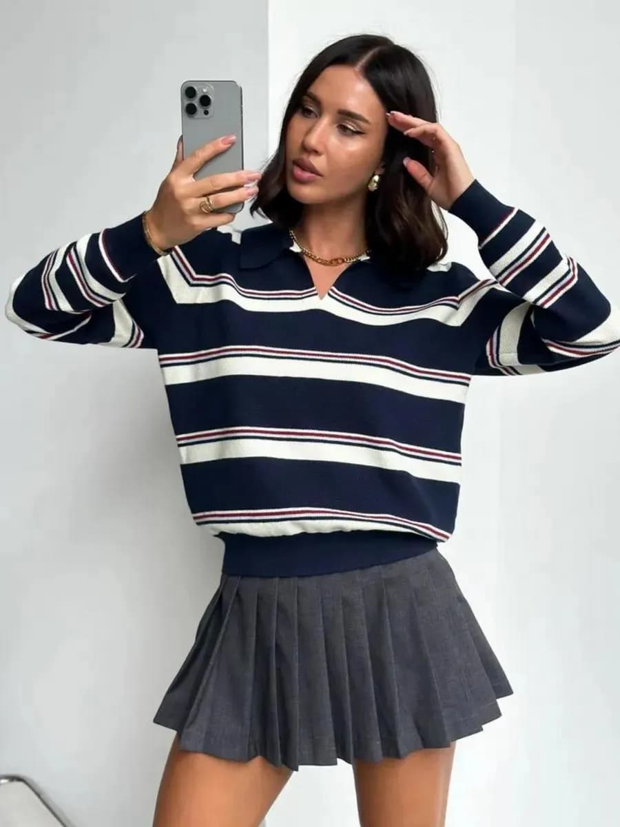 Джемпер поло в полоску