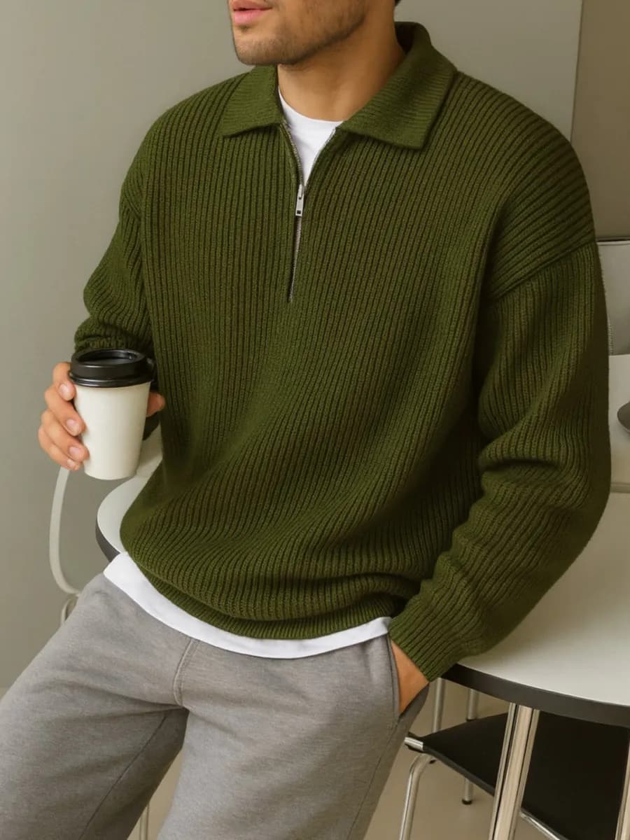 Свитер оверсайз с воротником вязаный теплый джемпер