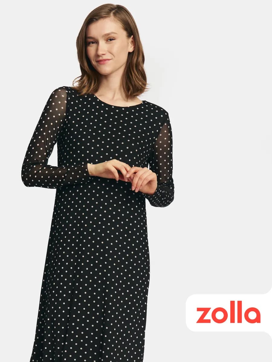 Женское платье миди из сетки в горошек