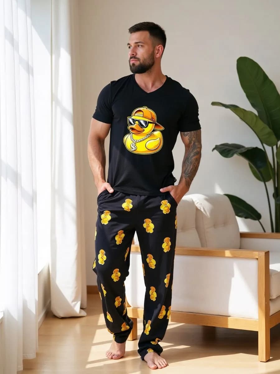 Пижама со штанами и футболкой домашний костюм