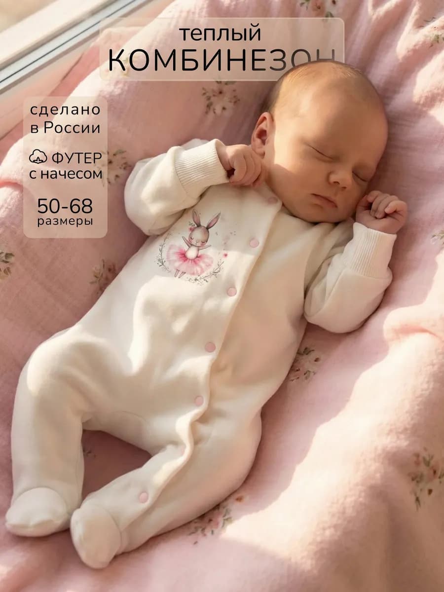 Теплый слип для новорожденных малышей на кнопках