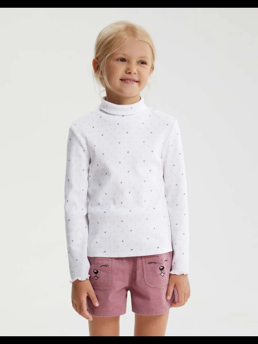 Белый лонгслив с принтом и воротником-стойкой