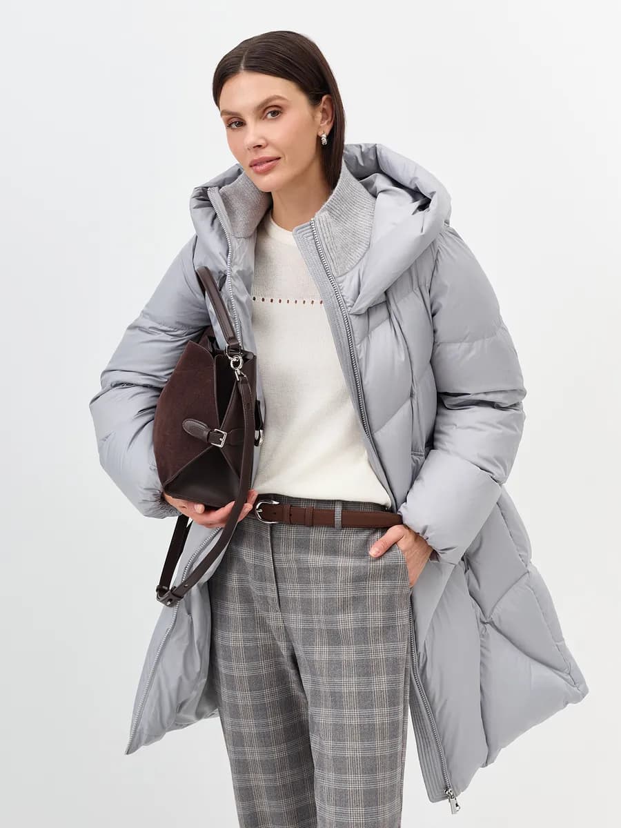 Пуховик зимний длинный с капюшоном стильный куртка стеганая
