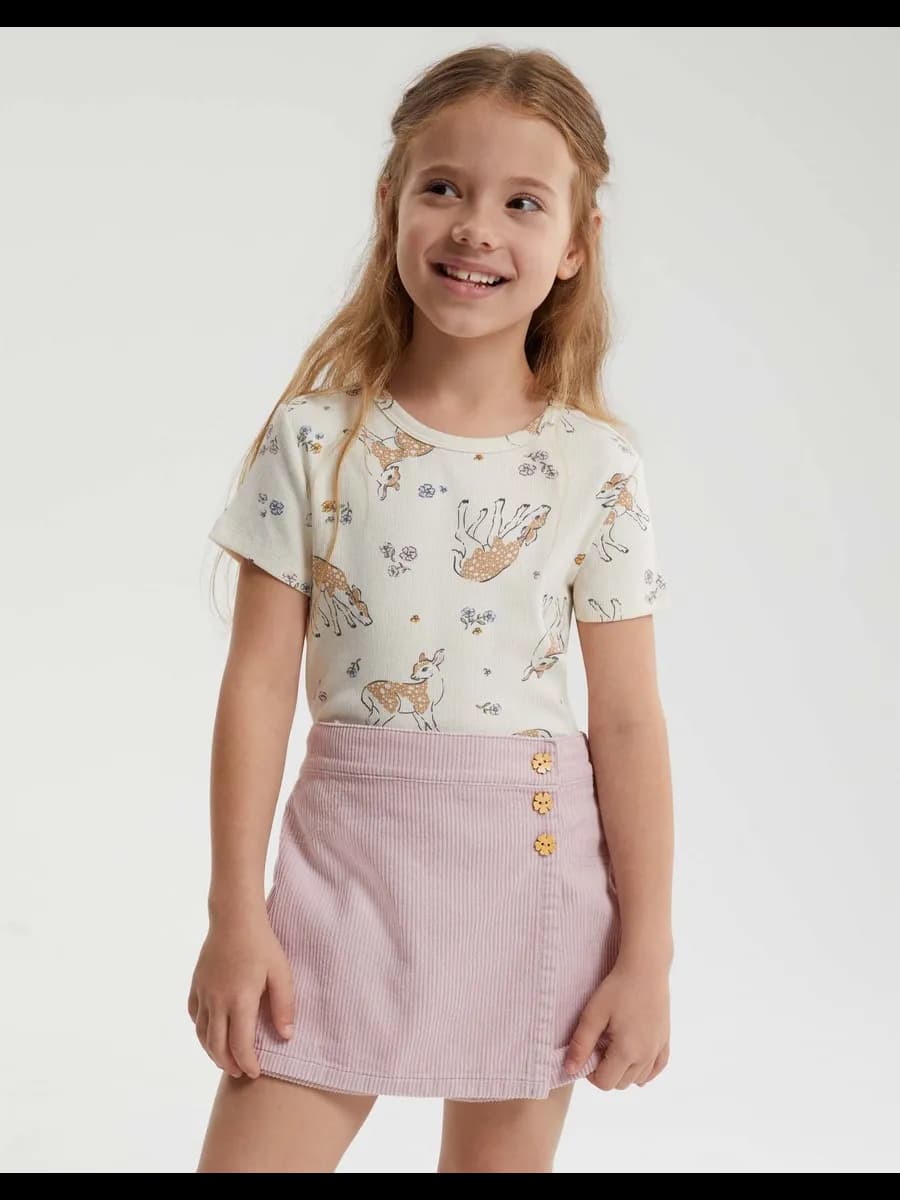 Светло-сиреневая вельветовая юбка-шорты с вышивкой