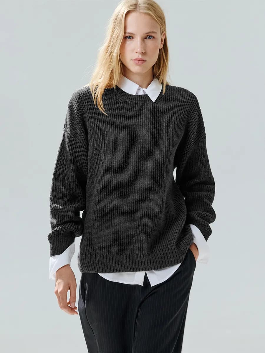 Джемпер базовый оверсайз хлопковый в рубчик