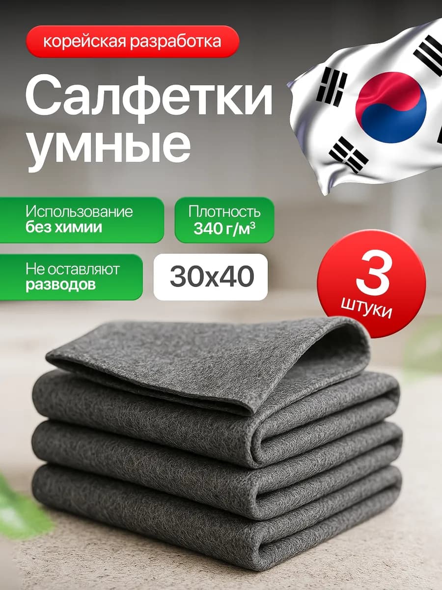 Салфетки корейские умные тряпки для уборки без разводов