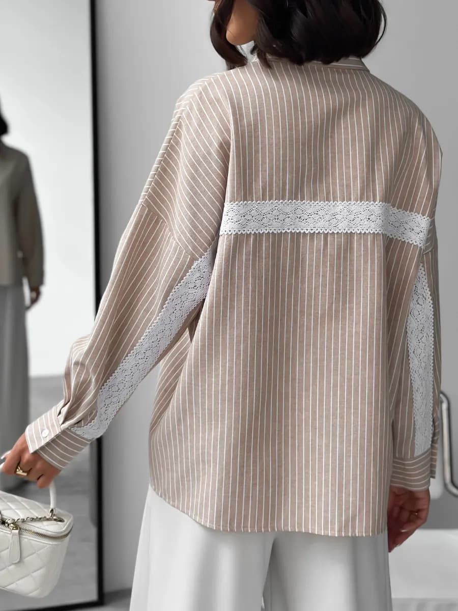 Рубашка в полоску с кружевом оверсайз