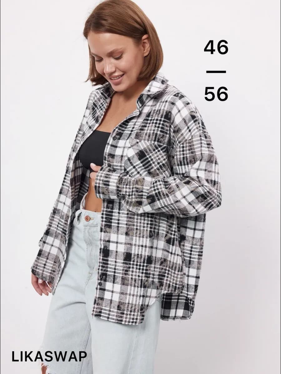 Рубашка в клетку оверсайз удлиненная теплая осенняя