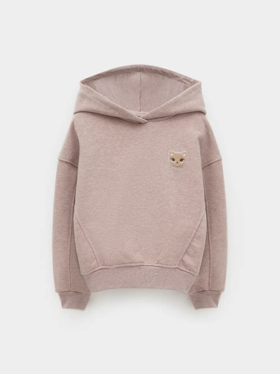 Трикотажное худи с принтом для девочки, хлопок