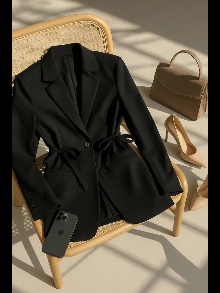 Пиджак приталенный с завязками удлиненный