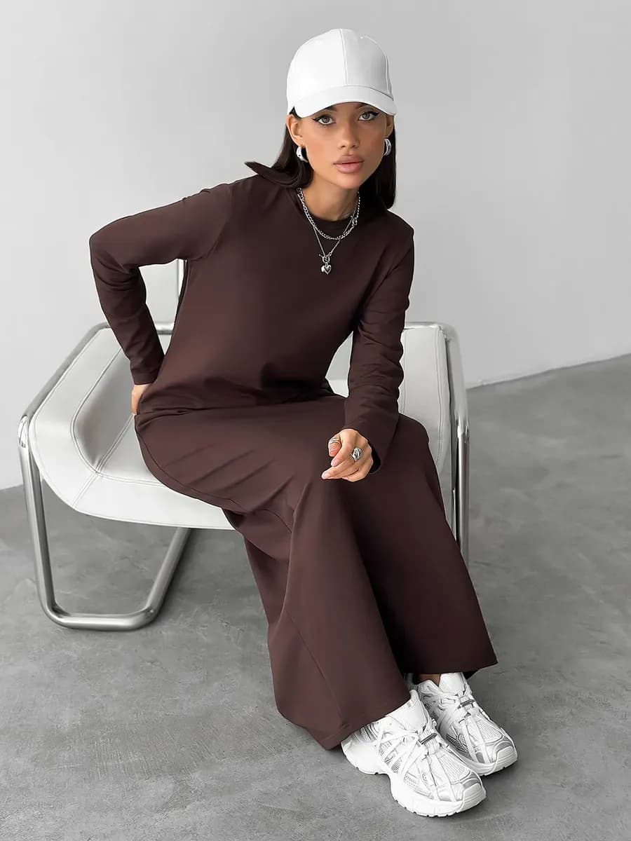 Платье длинное офисное осеннее с длинным рукавом