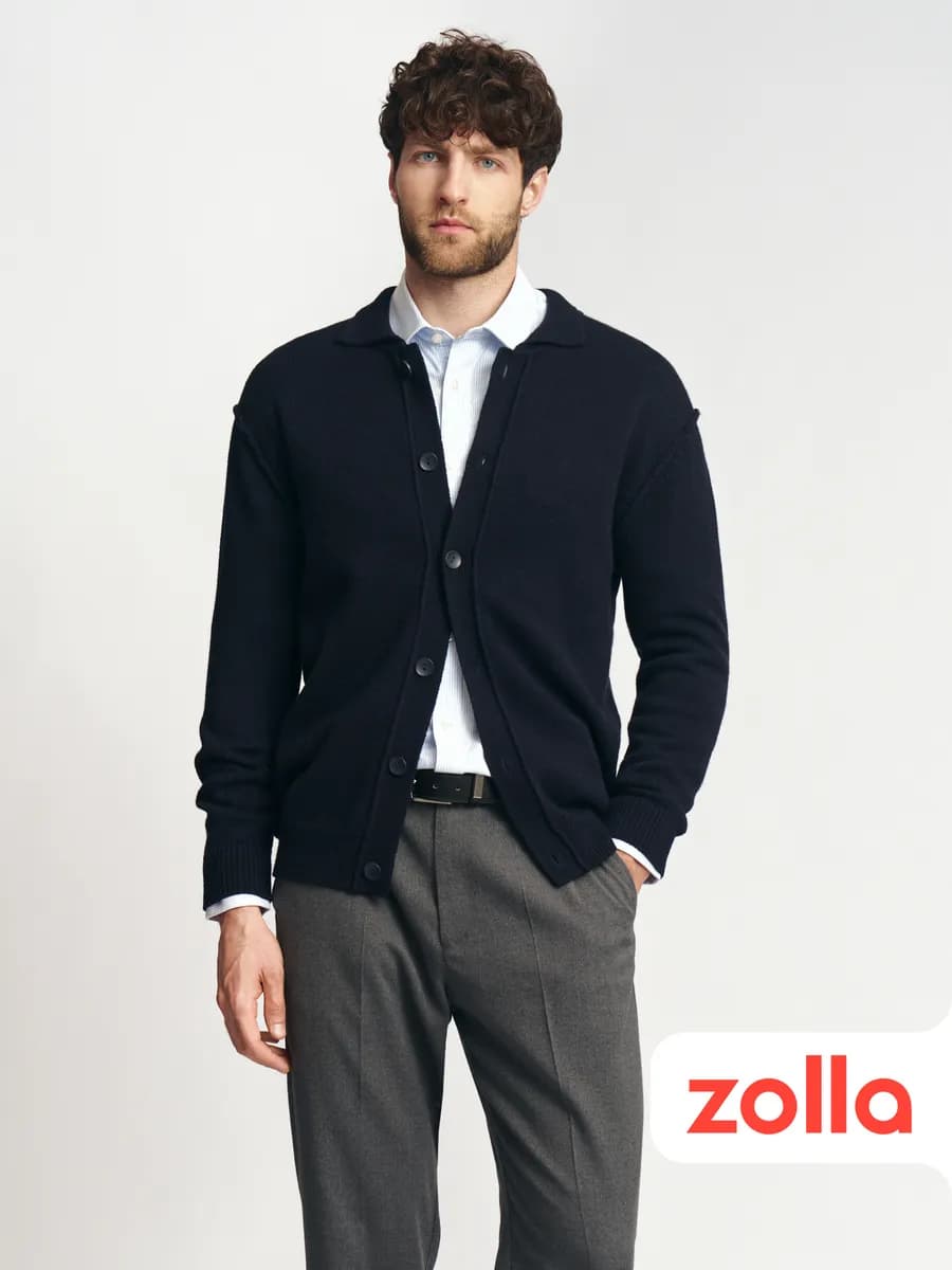 Мужской вязаный кардиган с воротником