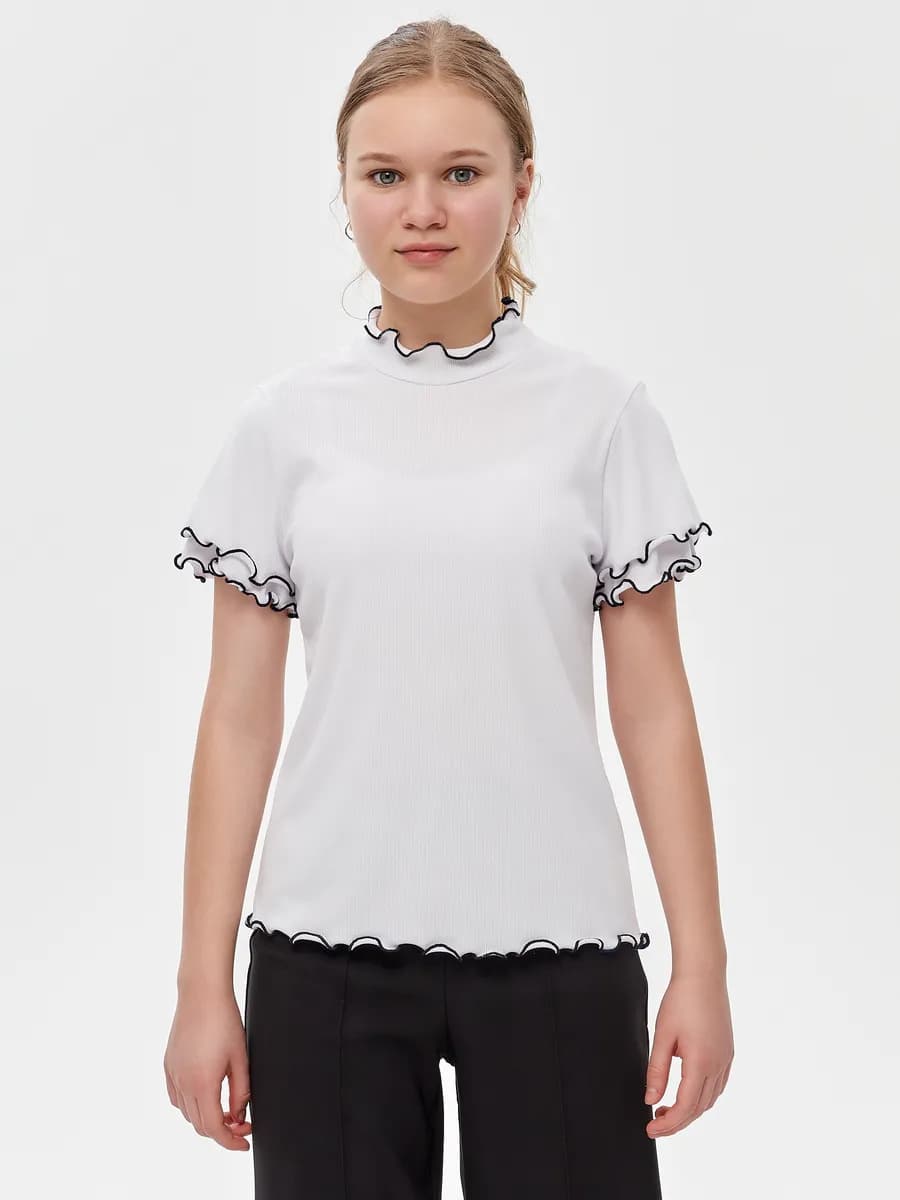 Блузка школьная в рубчик с коротким рукавом