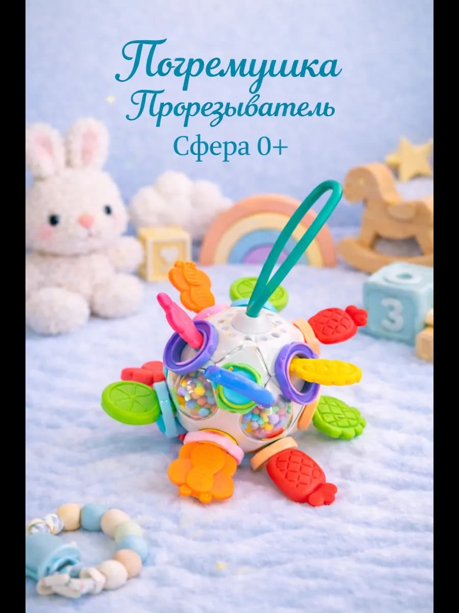 Погремушка для новорожденных, прорезыватель-игрушка 0+