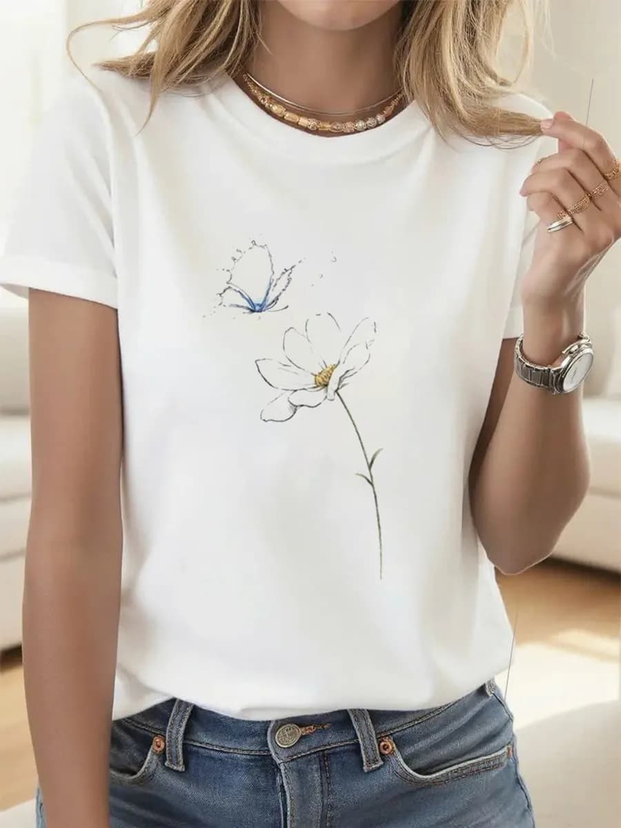 Футболка с принтом женская белая базовая