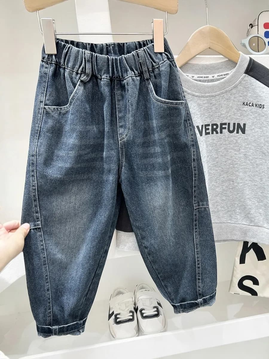 Джинсы детские для мальчика широкие багги на резинке