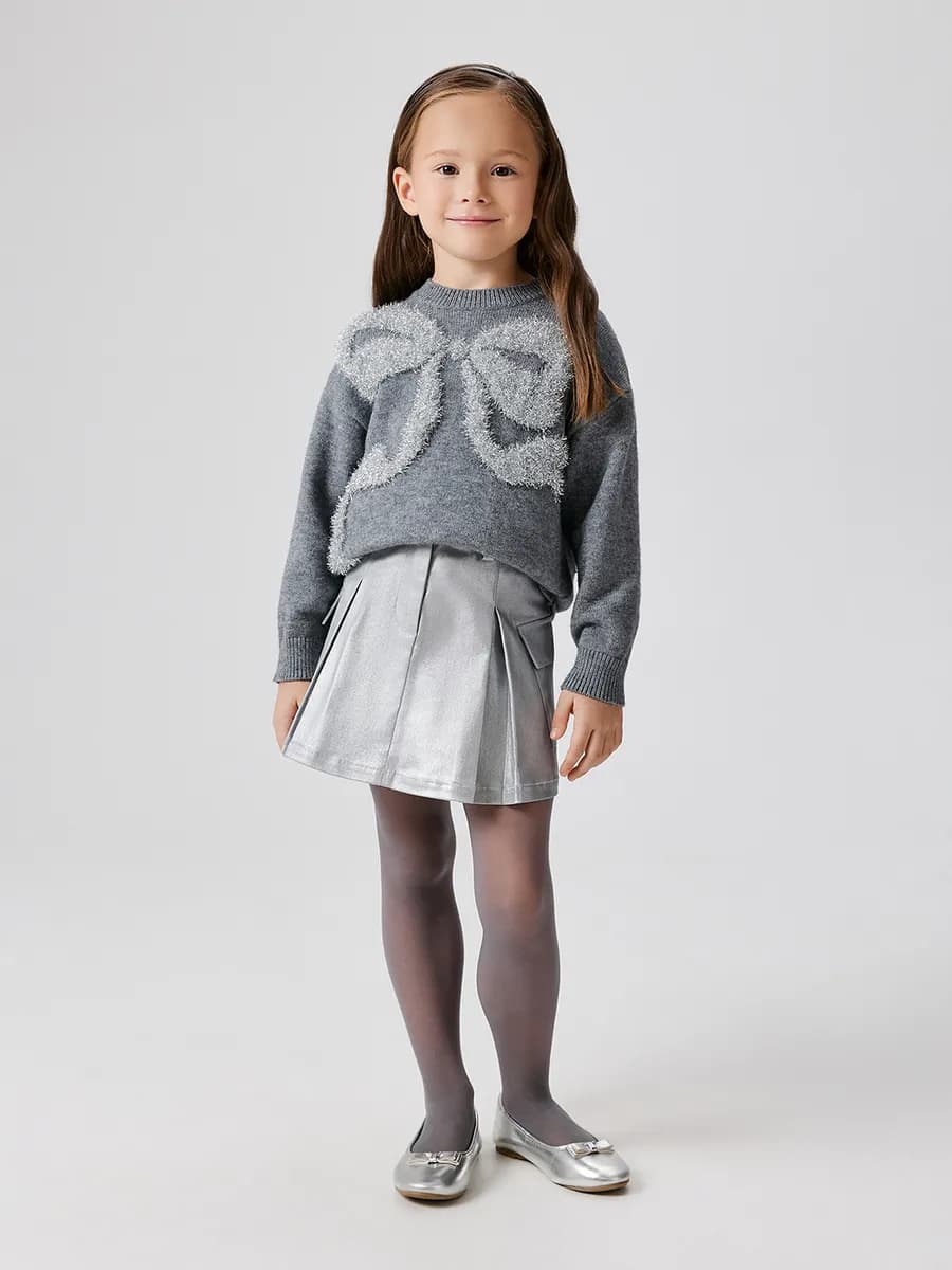 Джемпер вязаный нарядный с блестящим бантом