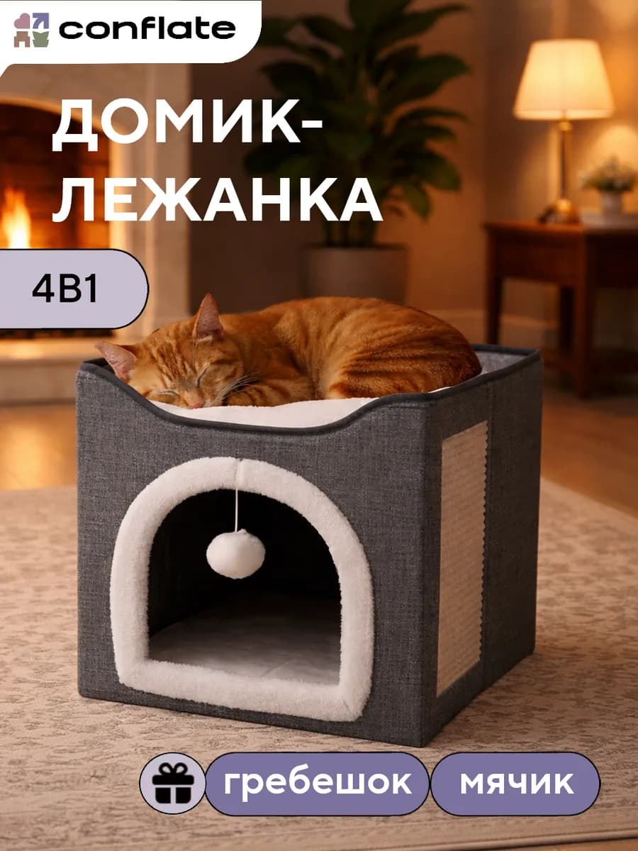 Домик для кошки с когтеточкой и лежанкой