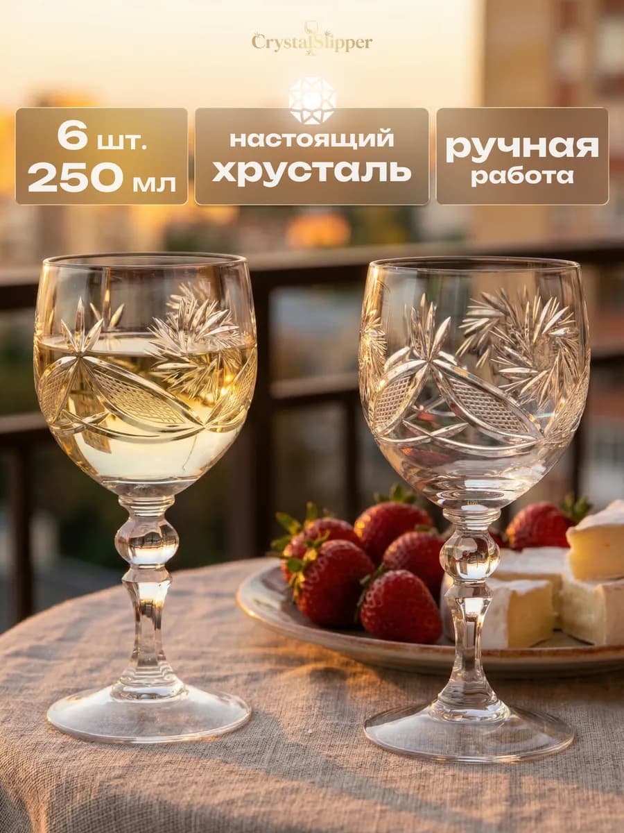 Бокалы для вина и шампанского хрустальные 6шт