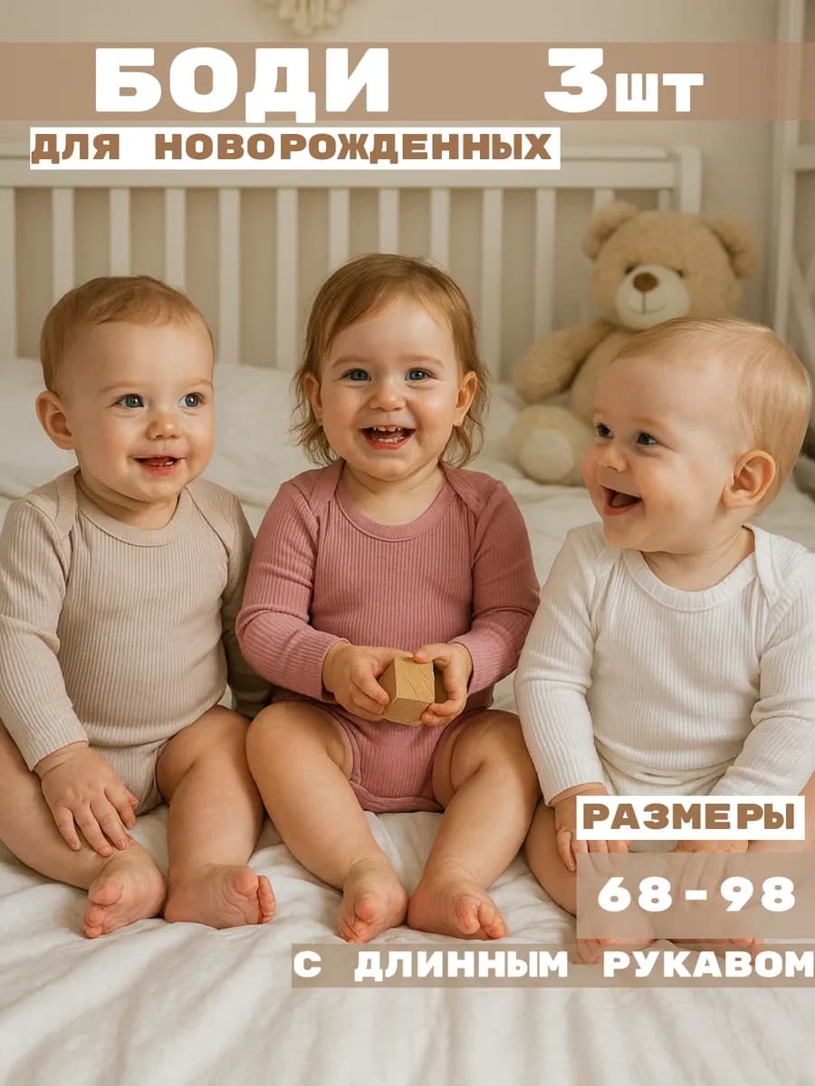 Боди для новорожденных с длинным рукавом