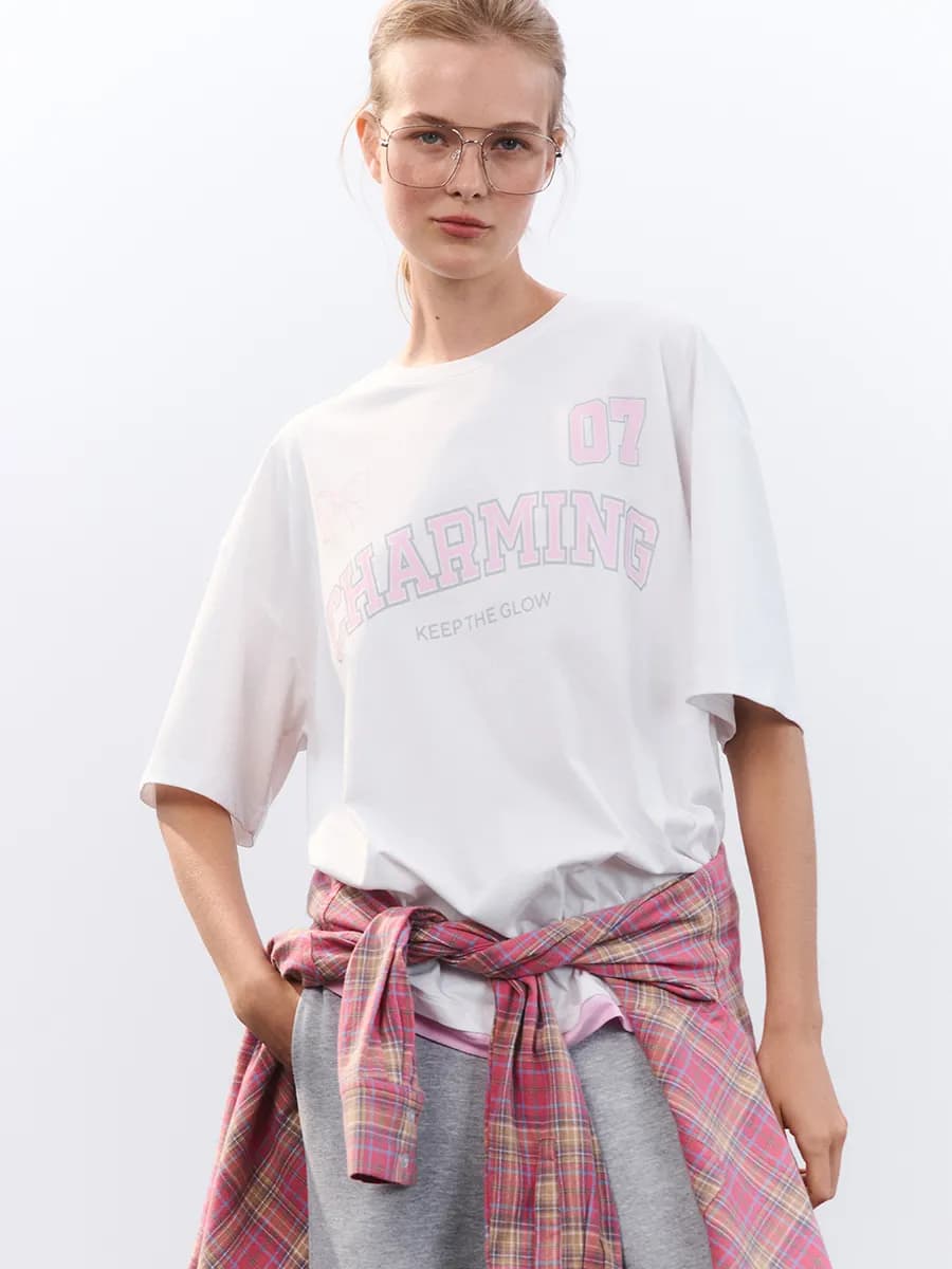 Футболка oversize с принтом, с эффектом второго слоя