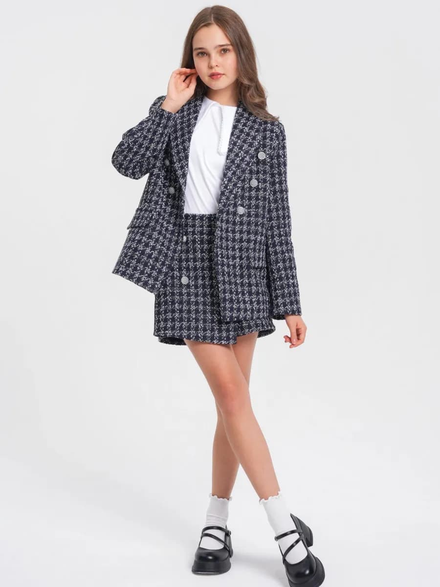 Пиджак жакет твидовый в клетку нарядный