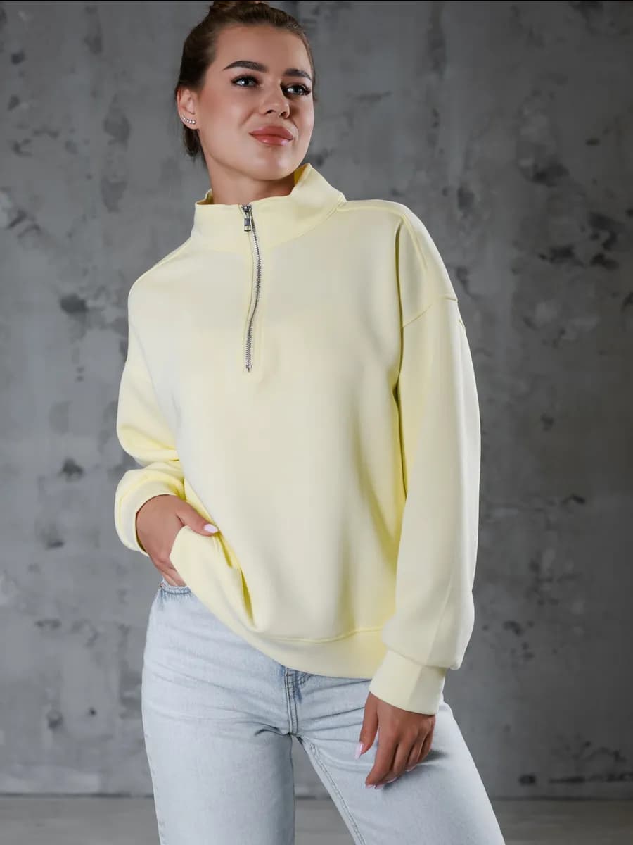 Свитшот поло оверсайз с воротником на молнии