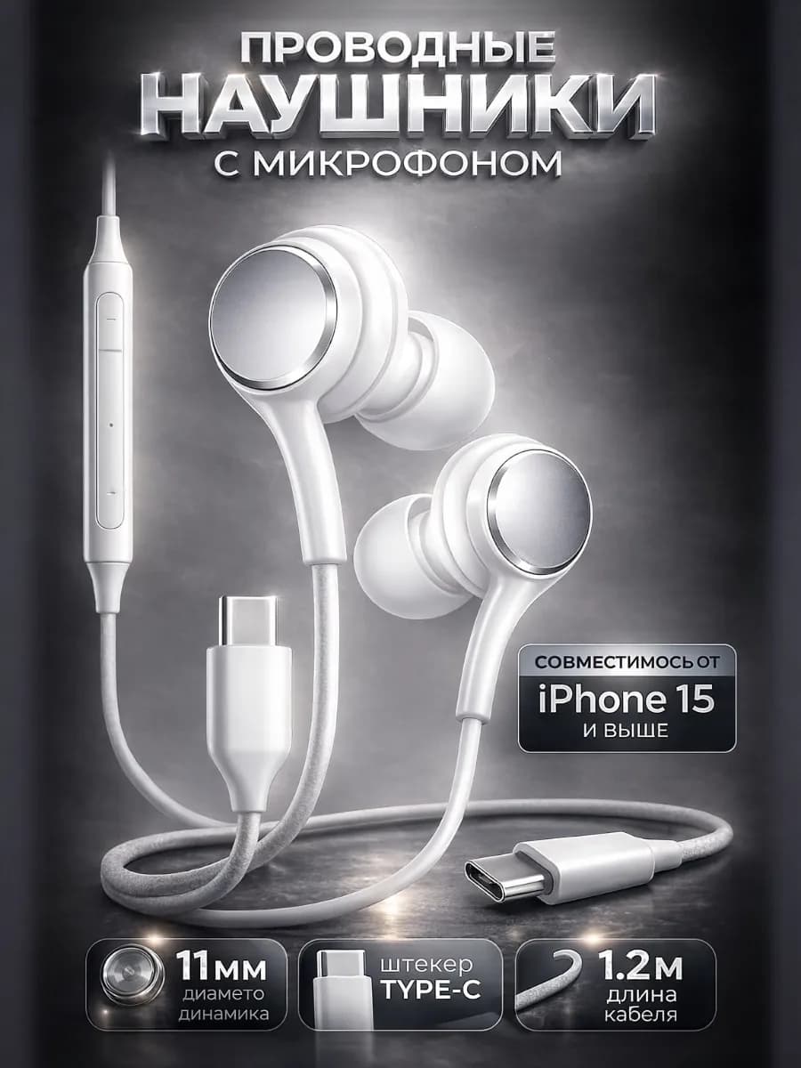 Наушники проводные type-c