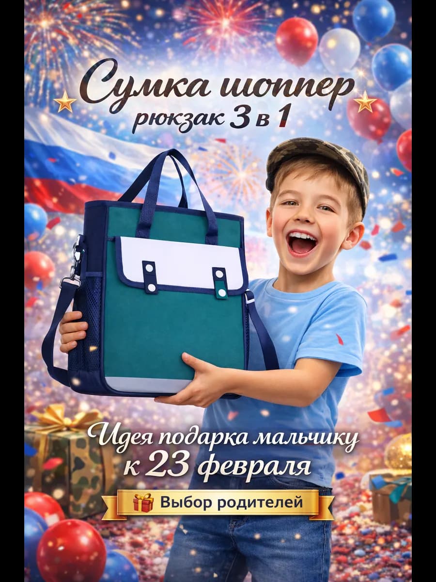 Сумка шоппер рюкзак на молнии подарок