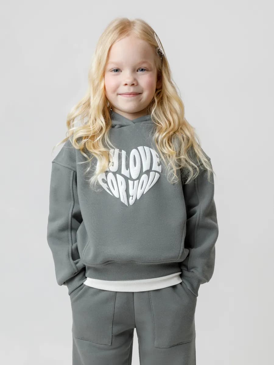 Худи оверсайз из хлопка с начесом для девочки