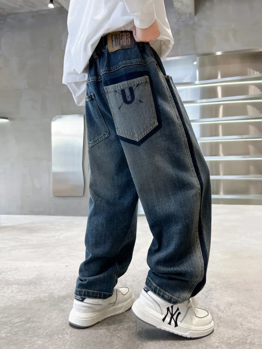 Джинсы подростковые y2k прямые широкие трубы багги