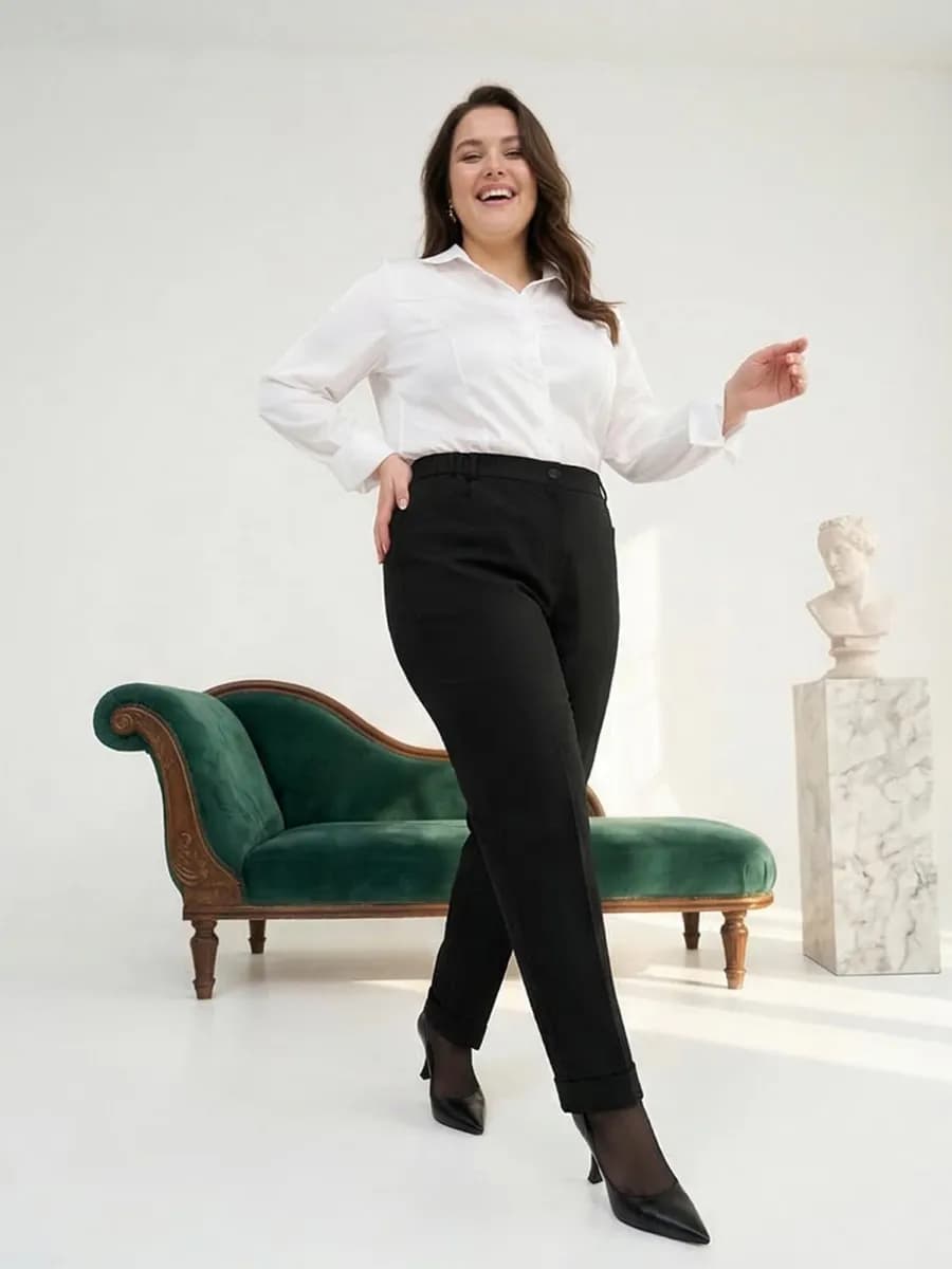 Брюки классические прямые на резинке больших размеров