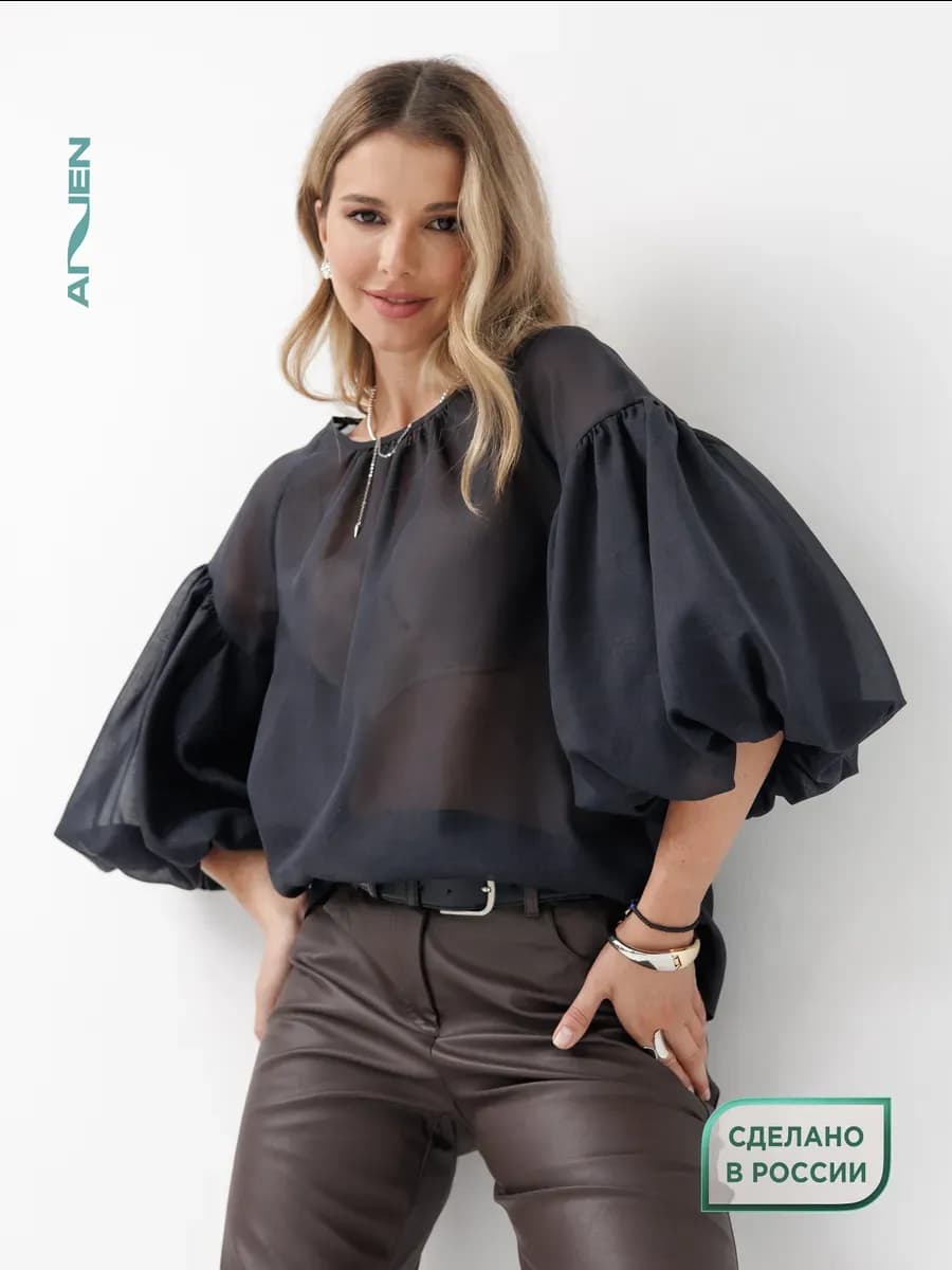 Нарядная прозрачная блузка с рукавами фонариками