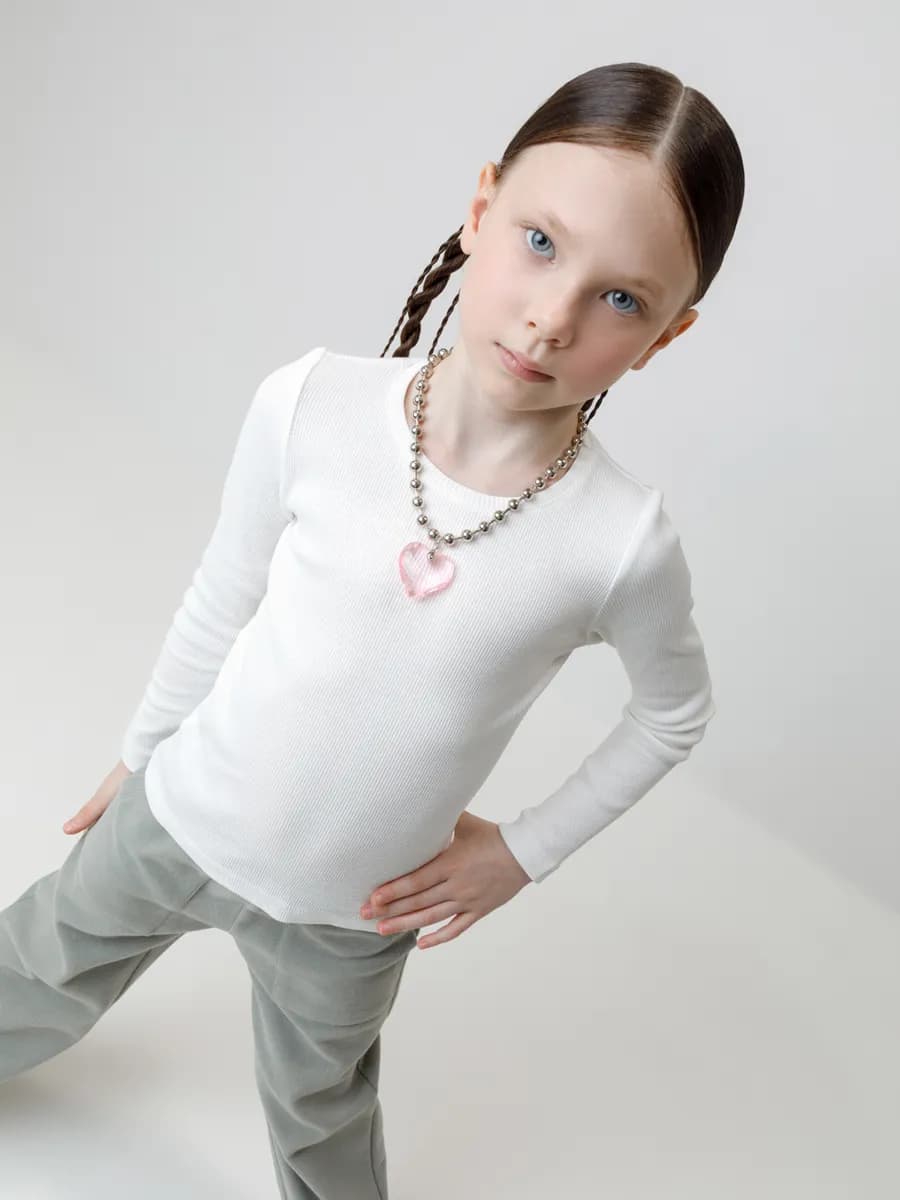 Лонгслив в рубчик из хлопка для девочки