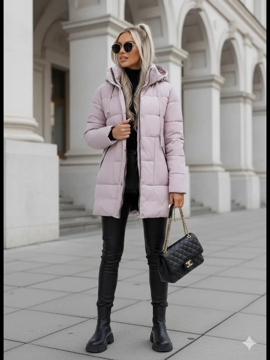 Пуховик зимний длинный оверсайз с капюшоном больших размеров