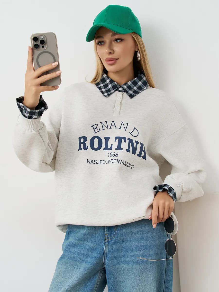 Свитшот оверсайз толстовка кофта с воротником