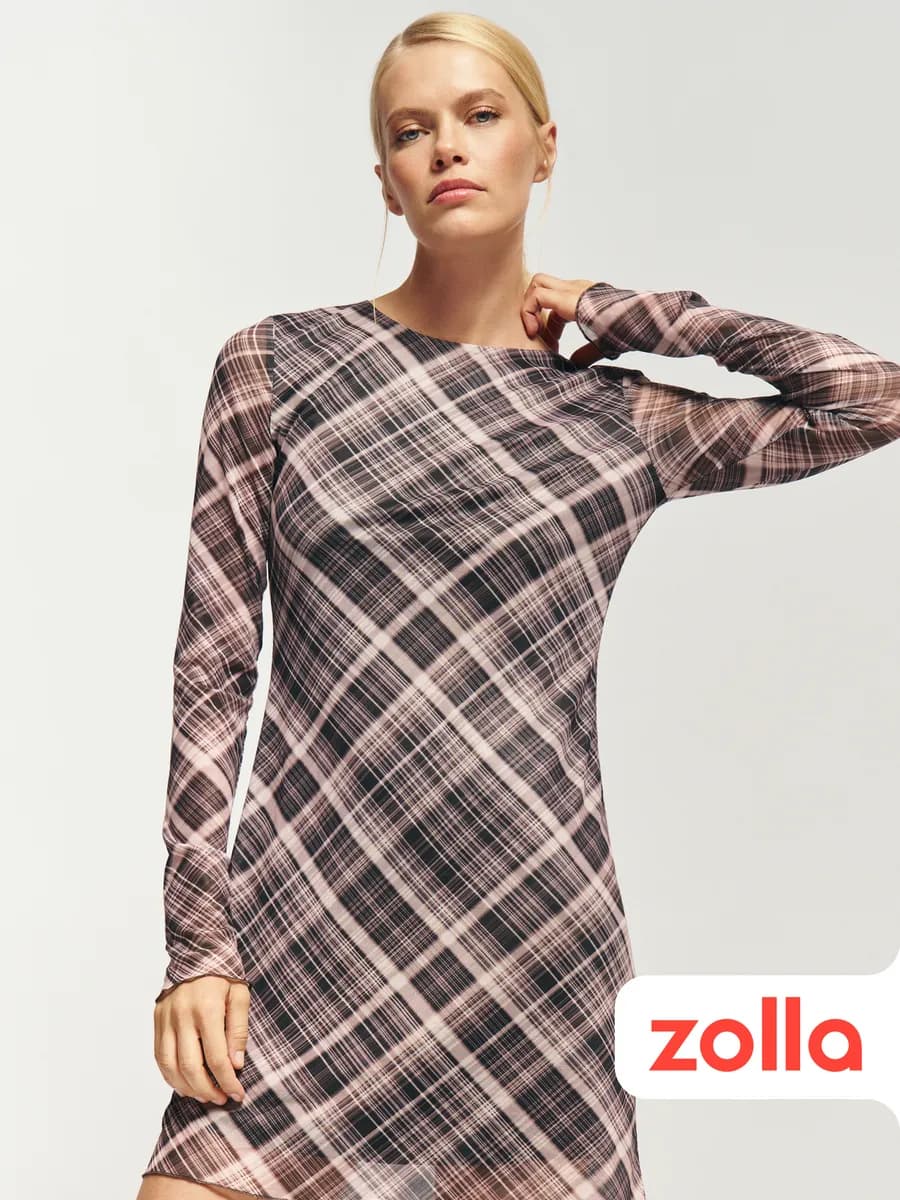 Женское платье мини из сетки в клетку