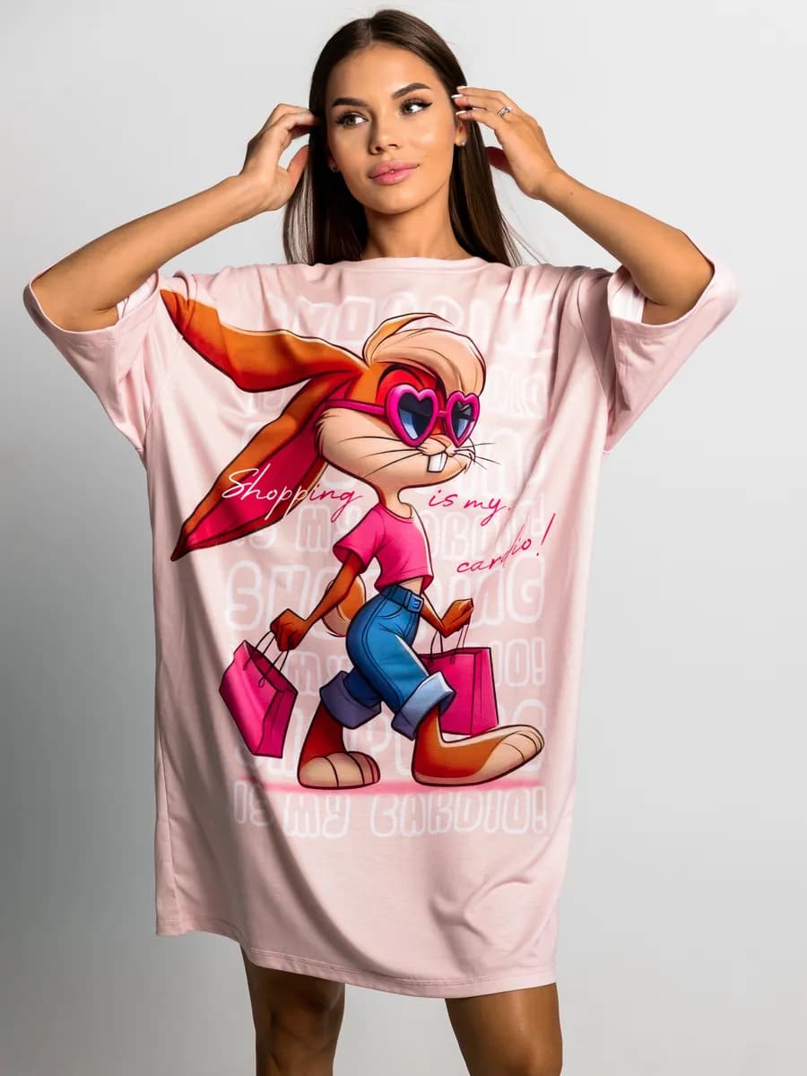 Футболка оверсайз с принтом большая домашняя для сна