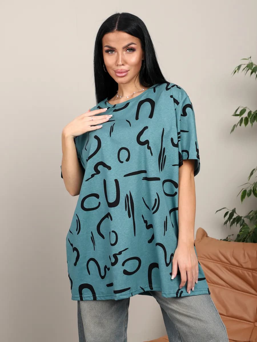 Футболка удлиненная оверсайз хлопок больших размеров